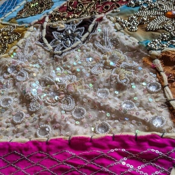 Handmade Bohemian Patchwork Wall Hanging Tapestry Beaded Embroidered Decor‎ - Picture 11 of 13